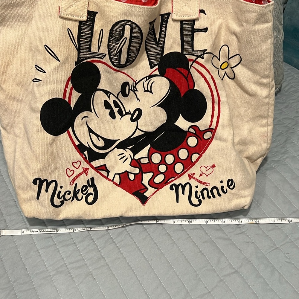 Disney Store Mickey And Minnie Mouse Love Kiss Tote Canvas travel Bag - Picture 2 of 7